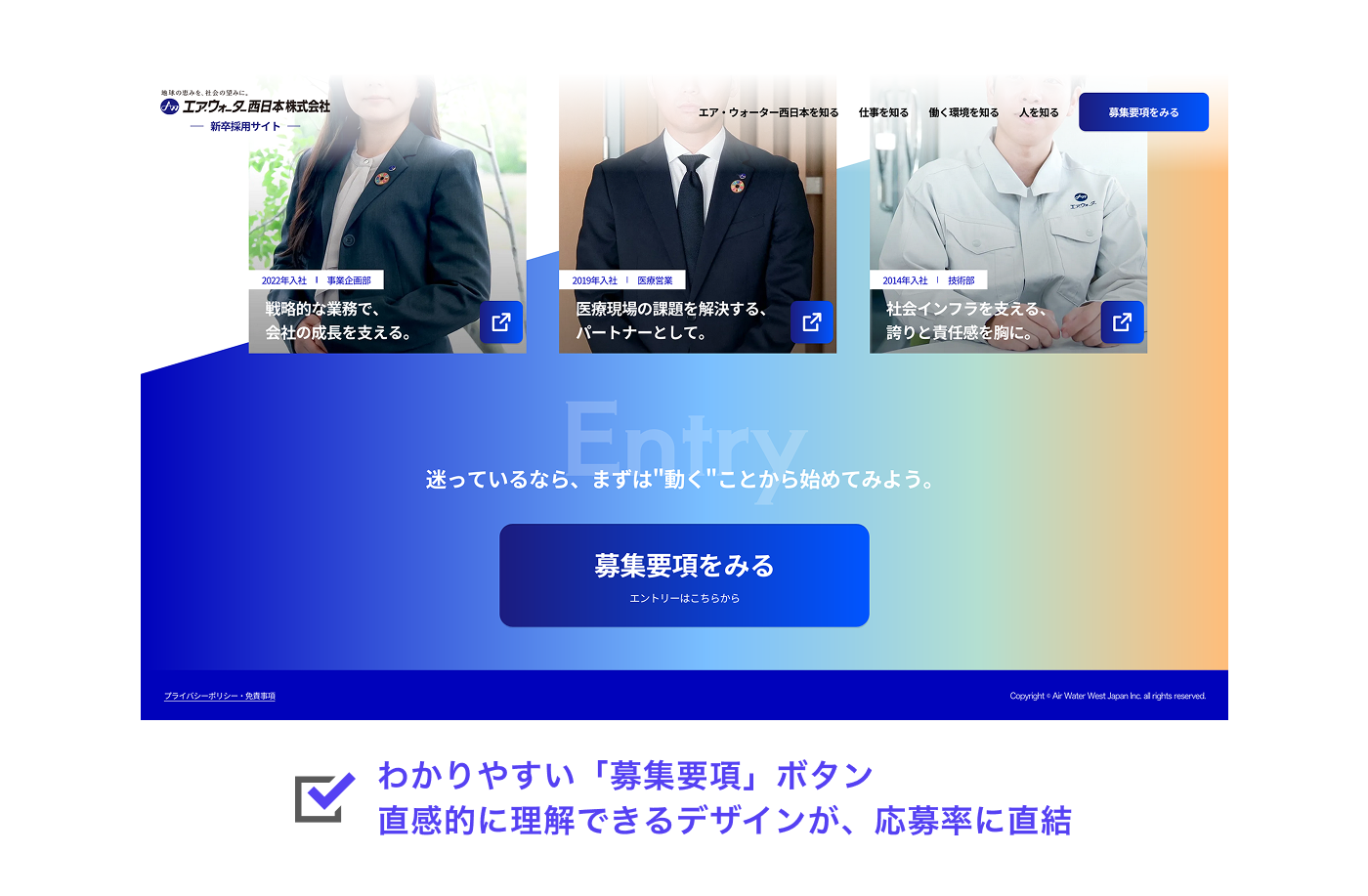 わかりやすい「募集要項」ボタン